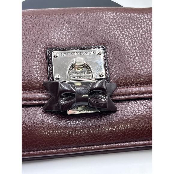 My Flat In London Brown Crossbody Metal Chain Bow Wallet Clutch 48 Charles St - Picture 2 of 12
